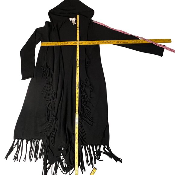 Kenar M Black Open Front Long Cardigan Wool blend Fringe Hem Whimsical Fairy-Got - Picture 1 of 16